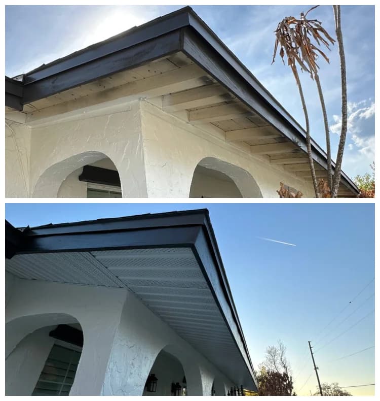 White soffit with bronze fascia repair